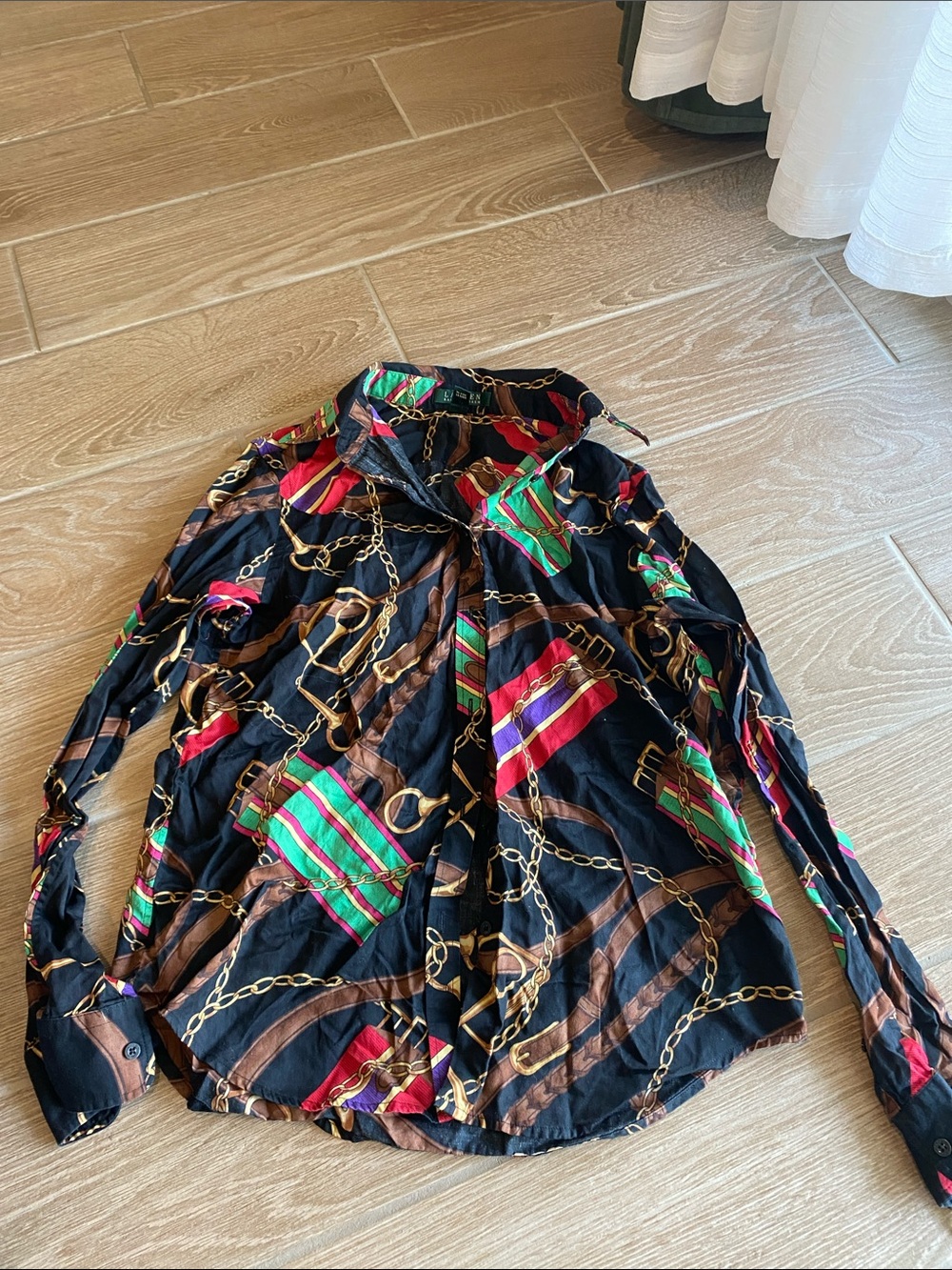 Black Chain-Print Long Sleeve Shirt